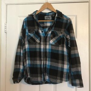 Blue Plaid Button-down Flannel - size S